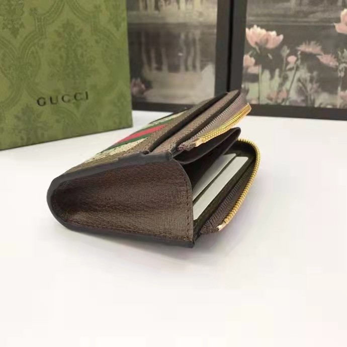 Gucci Unisex Ophidia Zip Around Wallet Beige Ebony GG Supreme Canvas