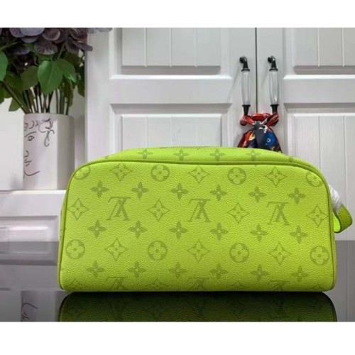 Louis Vuitton LV Unisex Dopp Kit Neon Yellow Monogram Coated Canvas Taiga Cowhide Leather
