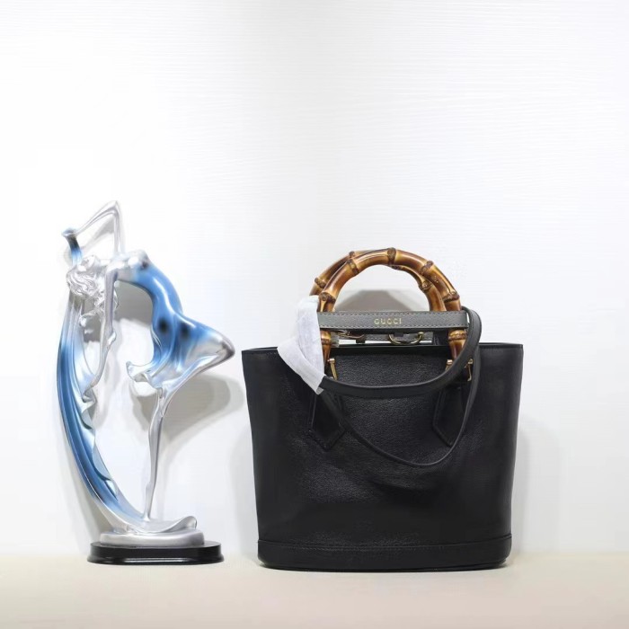 Gucci Women GG Diana Small Tote Bag Black Leather Gold-Toned Hardware Double G