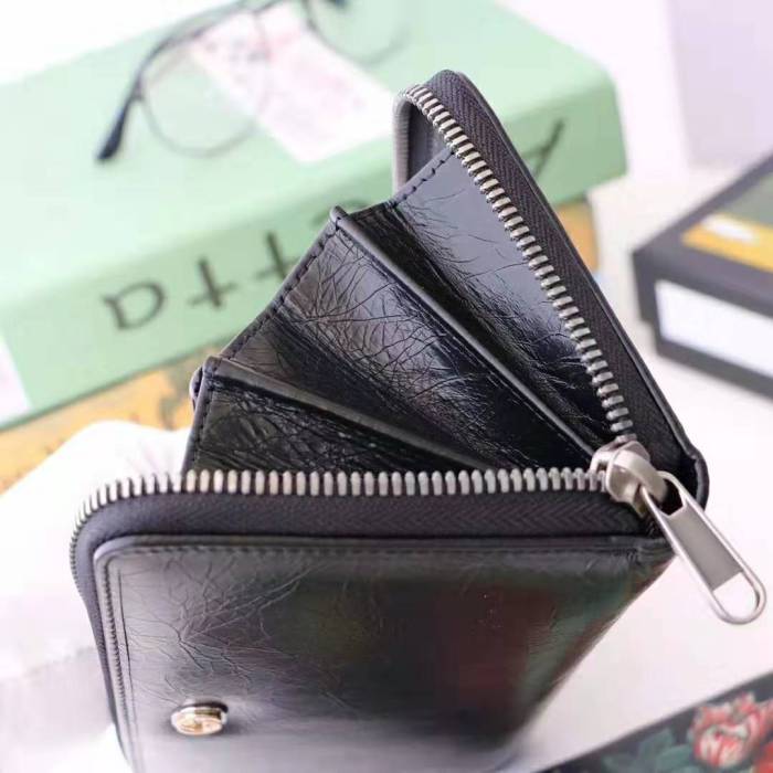 Gucci GG Men Zip Around Wallet with Interlocking G in Black Soft Leather
