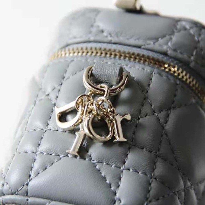 Dior Women Micro Lady Dior Vanity Case Cannage Lambskin-Grey