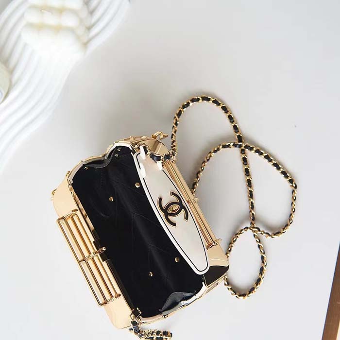 Chanel Women CC Mini Van Minaudiere Plexi Enamel Strass Black