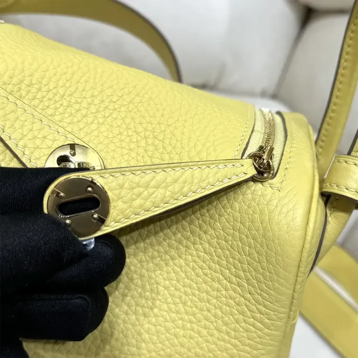 Hermes Women Lindy Mini 19 in Clemence Leather-Yellow/Gold