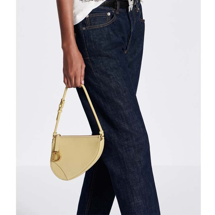 Dior CD Women Saddle Rodeo Pouch Pastel Yellow Goatskin