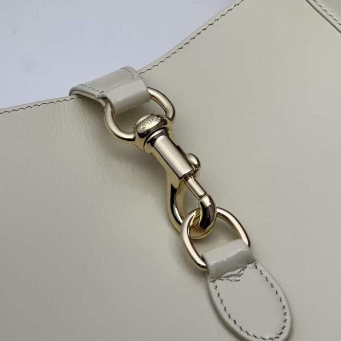 Gucci Women GG Jackie Small Shoulder Bag Ivory Patent Leather Hook Closure