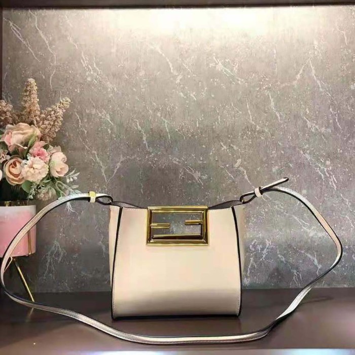 Fendi Women Way Small Made of Camellia-Colored Leather Bag-White