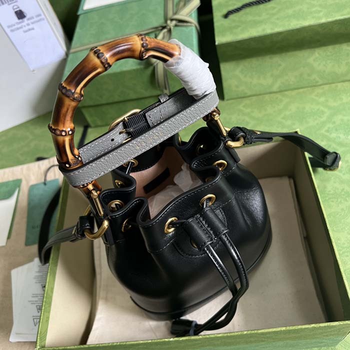 Gucci Women GG Diana Mini Bucket Bag Black Leather Double G