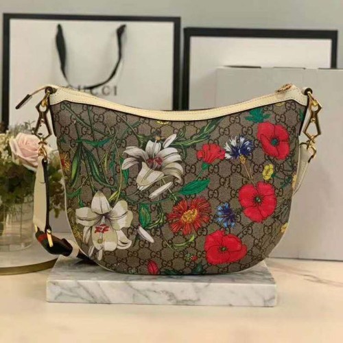 Gucci GG Women GG Flora Shoulder Bag Beige/Ebony Supreme Canvas