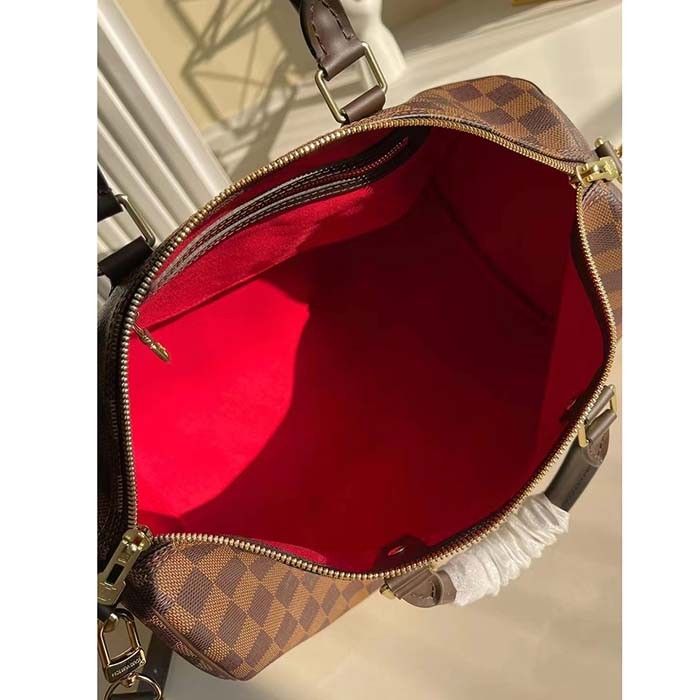 Louis Vuitton LV Unisex Speedy Bandoulière 35 Damier Ebene Coated Canvas Smooth Cowhide-Leather