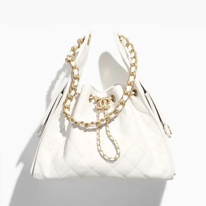 Chanel Women 25 Small Handbag Grained Calfskin Gold Tone Metal-White