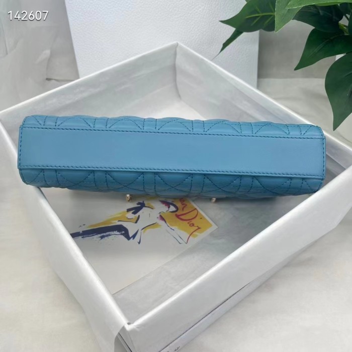 Dior Women CD Medium Lady D-Joy Bag Horizon Blue Cannage Lambskin