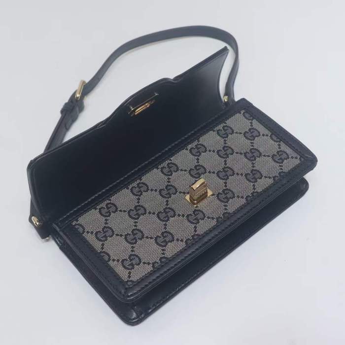 Gucci Unisex Luce Mini Shoulder Bag Beige Blue Original GG Canvas