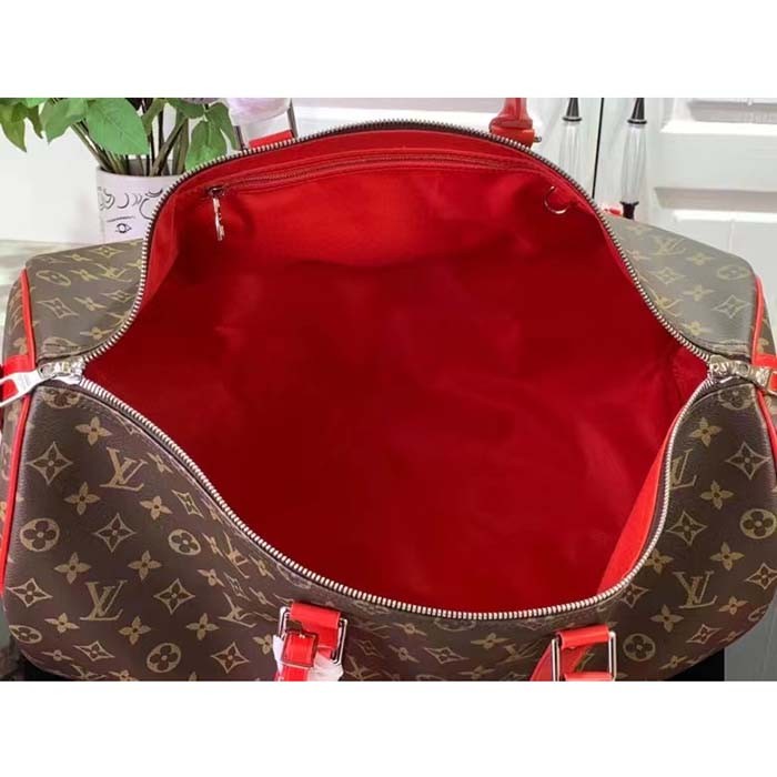 Louis Vuitton LV Unisex Keepall Bandoulière 50 Red Monogram Macassar Coated Canvas