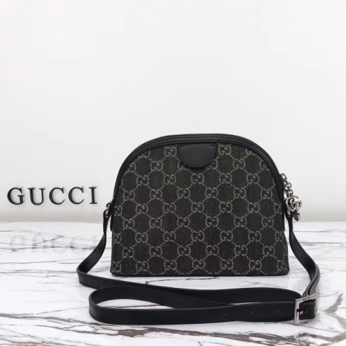 Gucci Women Ophidia GG Small Shoulder Bag Double G Black Grey GG Denim Style ‎499621 FAC2F 8450