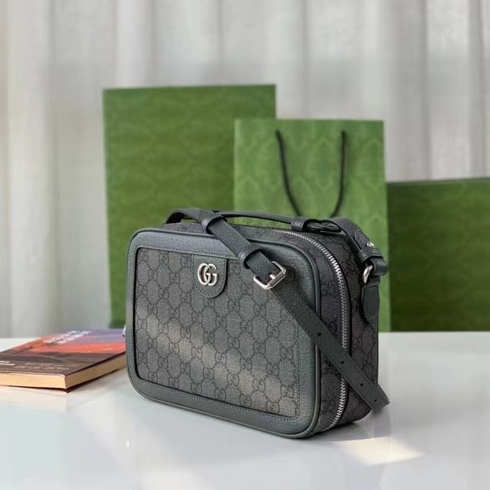 Gucci Unisex Ophidia GG Small Crossbody Bag Grey Black GG Supreme Canvas Double G