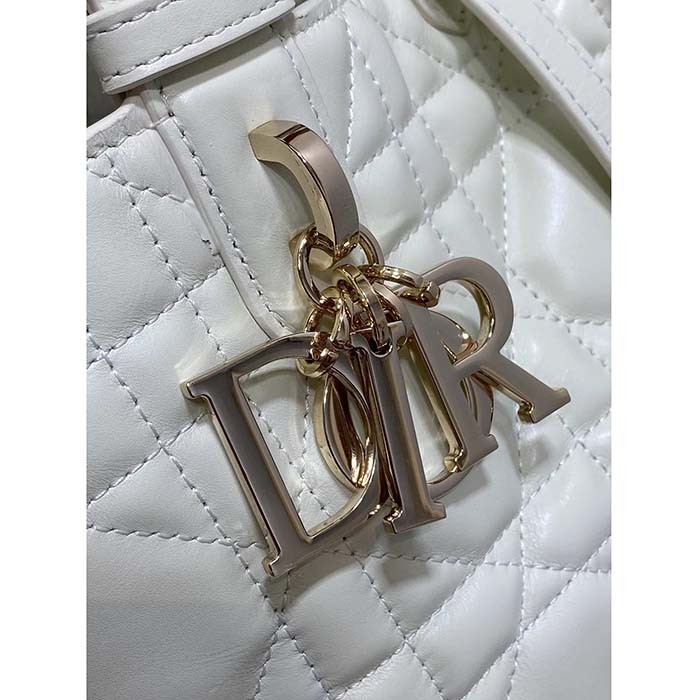 Dior Women CD Small Dior Toujours Bag Latte Macrocannage Calfskin Lock Strap Closures