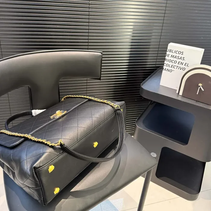 Chanel Women Maxi Flap Bag with Top Handle Calfskin Gold Tone Metal AS5543