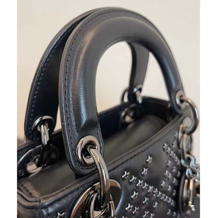 Dior Women CD Mini Lady Dior Bag Black Lucky Star Cannage Lambskin