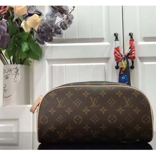 Louis Vuitton LV Unisex Dopp Kit Toilet Pouch Brown Monogram Coated Canvas