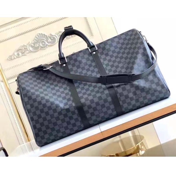 Louis Vuitton LV Unisex Keepall Bandoulière 55 Travel Bag Grey Damier Graphite Canvas