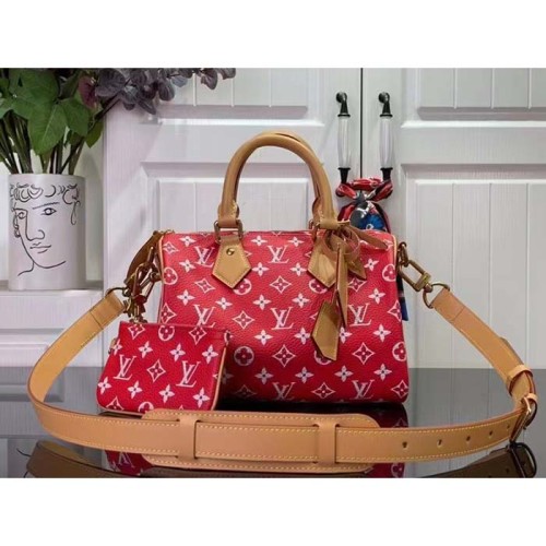 Louis Vuitton LV Unisex Speedy P9 Bandoulière 25 Red Soft Calfskin Natural Cowhide-Leather