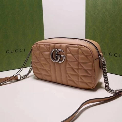 Gucci Women GG Marmont Small Shoulder Bag Beige Matelassé Leather