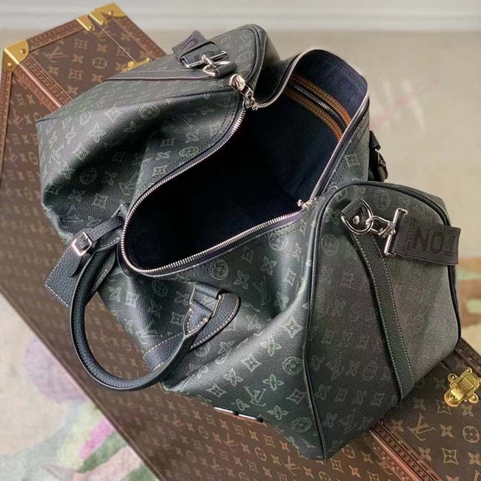 Louis Vuitton LV Unisex Keepall Bandoulière 50 Travel Bag Dark Green Monogram Coated Canvas