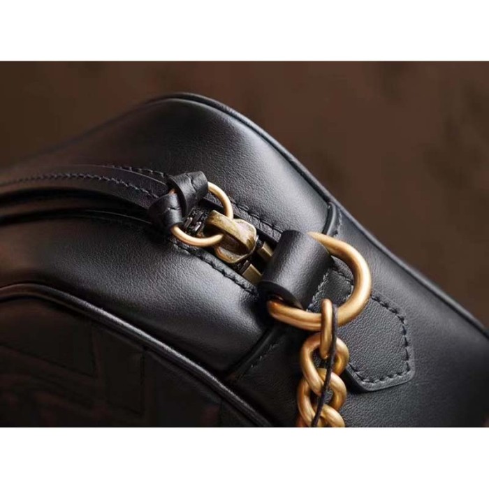 Gucci Women GG Marmont Matelassé Mini Bag Black Matelassé Chevron Leather Double G