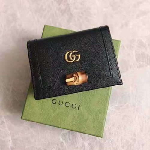 Gucci Women Gucci Diana Card Case Wallet Double G Black Leather