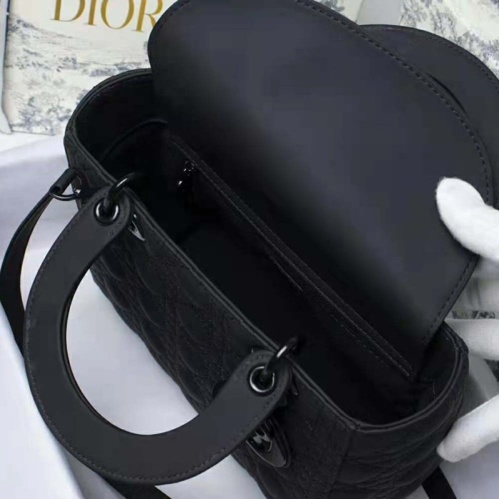 Dior Women Medium Lady Dior Bag Black Ultramatte Cannage Calfskin