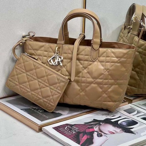 Dior Women CD Medium Dior Toujours Bag Medium Tan Macrocannage Calfskin