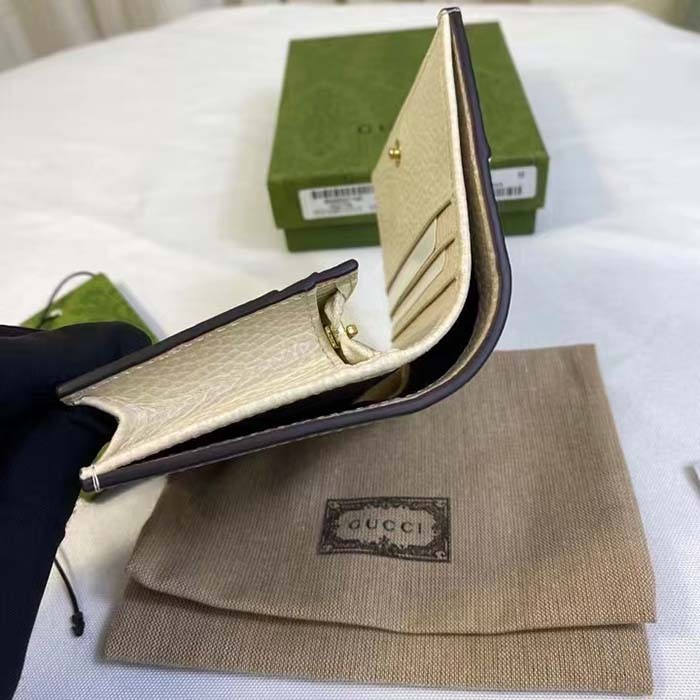 Gucci Unisex GG Marmont Card Case Wallet Double G Beige Ebony GG Supreme Canvas