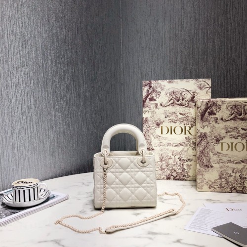 Dior Women CD Mini Lady Dior Bag Latte Cannage Lambskin