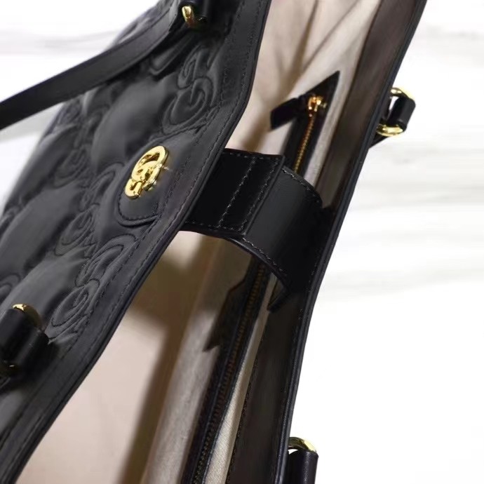 Gucci Women GG Matelassé Medium Tote Black GG Leather Double G