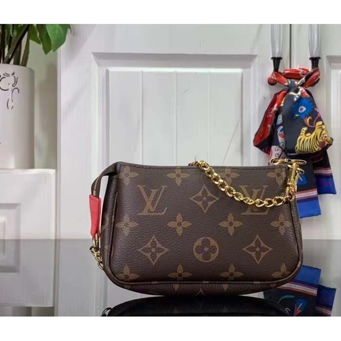 Louis Vuitton LV Unisex Mini Pochette Accessoires Dragon Fruit Pink Monogram Coated Canvas