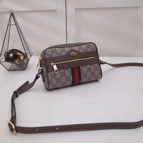 Gucci GG Women Ophidia GG Supreme Mini Bag in Beige/Ebony GG Supreme Canvas
