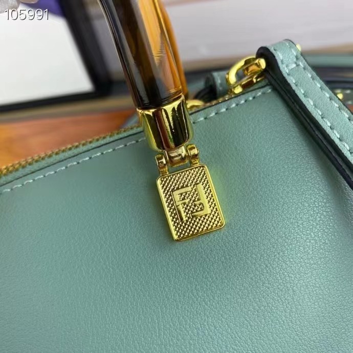 Fendi Women FF By The Way Mini Small Boston Bag Mint Green Leather