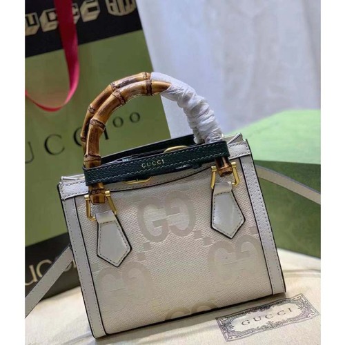 Gucci Women Diana Jumbo GG Mini Tote Bag Off-White Ivory Jumbo Canvas