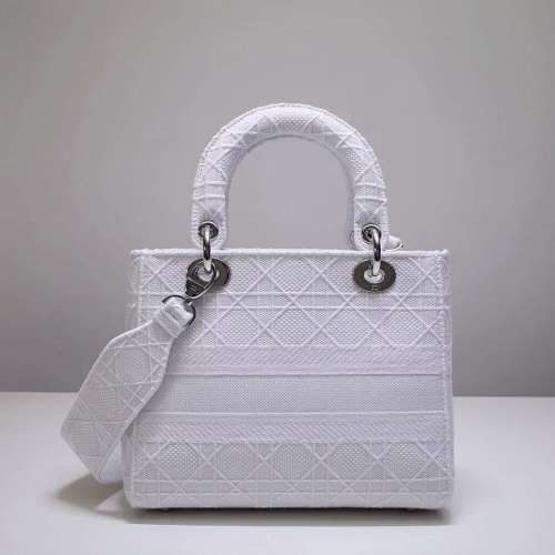 Dior Women Medium Lady D-Lite Bag White Cannage Embroidery