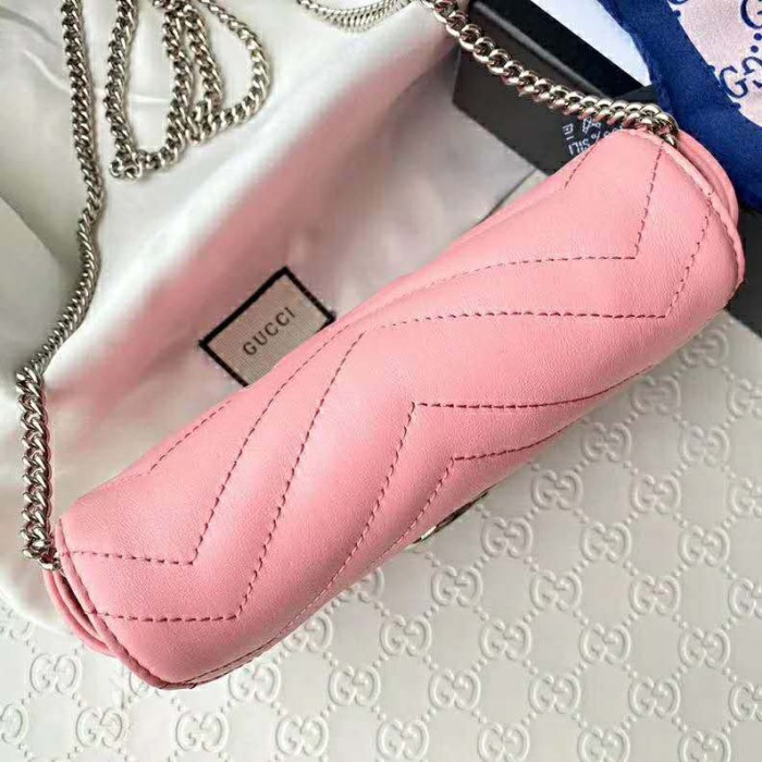 Gucci GG Women GG Marmont Super Mini Bag Pink Matelassé Chevron