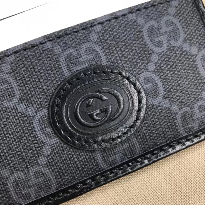 Gucci Unisex GG Card Case Interlocking G Black GG Supreme Canvas Black Leather