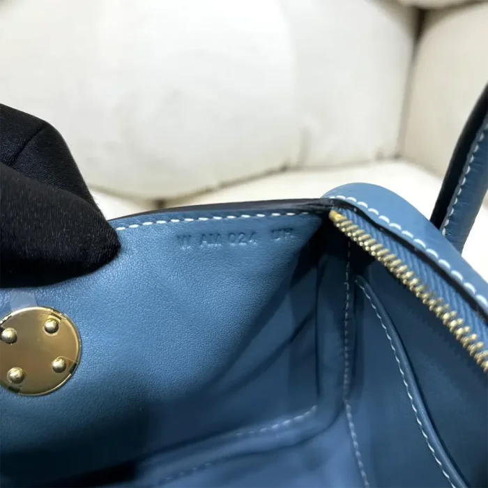 Hermes Women Lindy Mini 19 in Clemence Leather-Blue/Gold