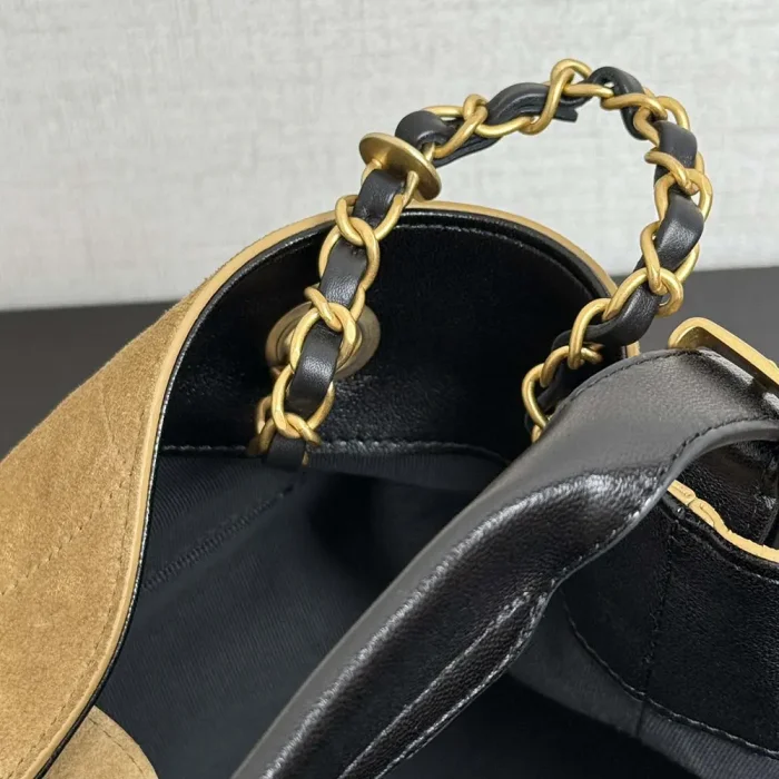 Chanel Women Small Shopping Bag Suede Calfskin Shiny Lambskin Gold Tone Metal