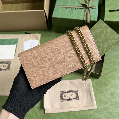 Gucci Women GG Chain Wallet Interlocking G Python Bow Rose Beige Leather