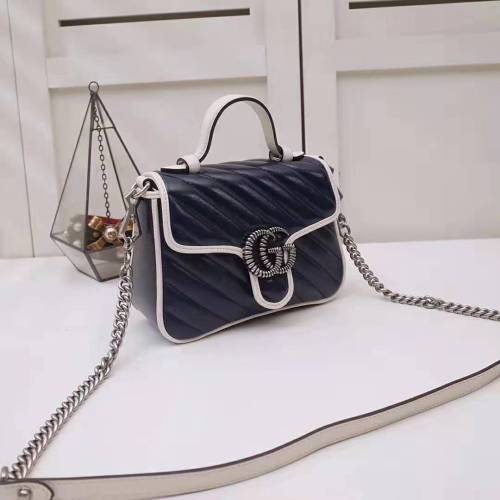 Gucci GG Women GG Marmont Mini Top Handle Bag in Blue Diagonal Matelassé Leather
