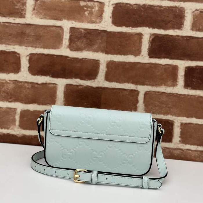 Gucci Women GG Super Mini Shoulder Bag Pale Green GG Leather Magnetic Closure