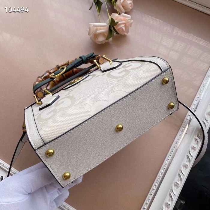 Gucci Women Diana Small Jumbo GG Tote Bag Off-White Ivory Canvas Double G