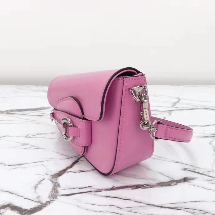 Gucci Women GG Gucci Horsebit 1955 Mini Shoulder Bag Pink Leather Flap Closure