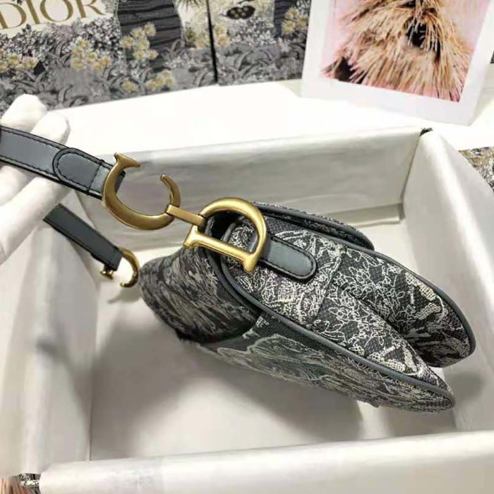 Dior Women Saddle Bag Toile DE Jouy Reverse Jacquard-Silver