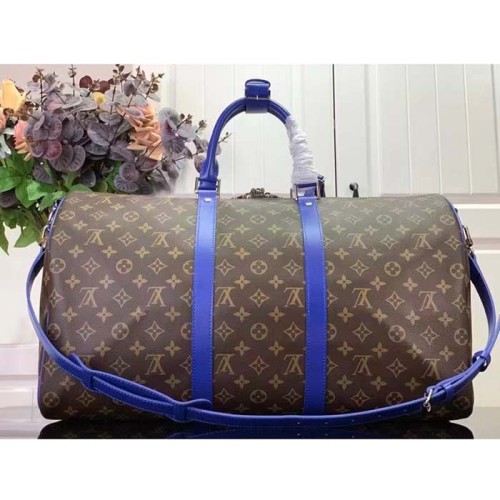 Louis Vuitton LV Unisex Keepall Bandoulière 50 Blue Monogram Macassar Coated Canvas